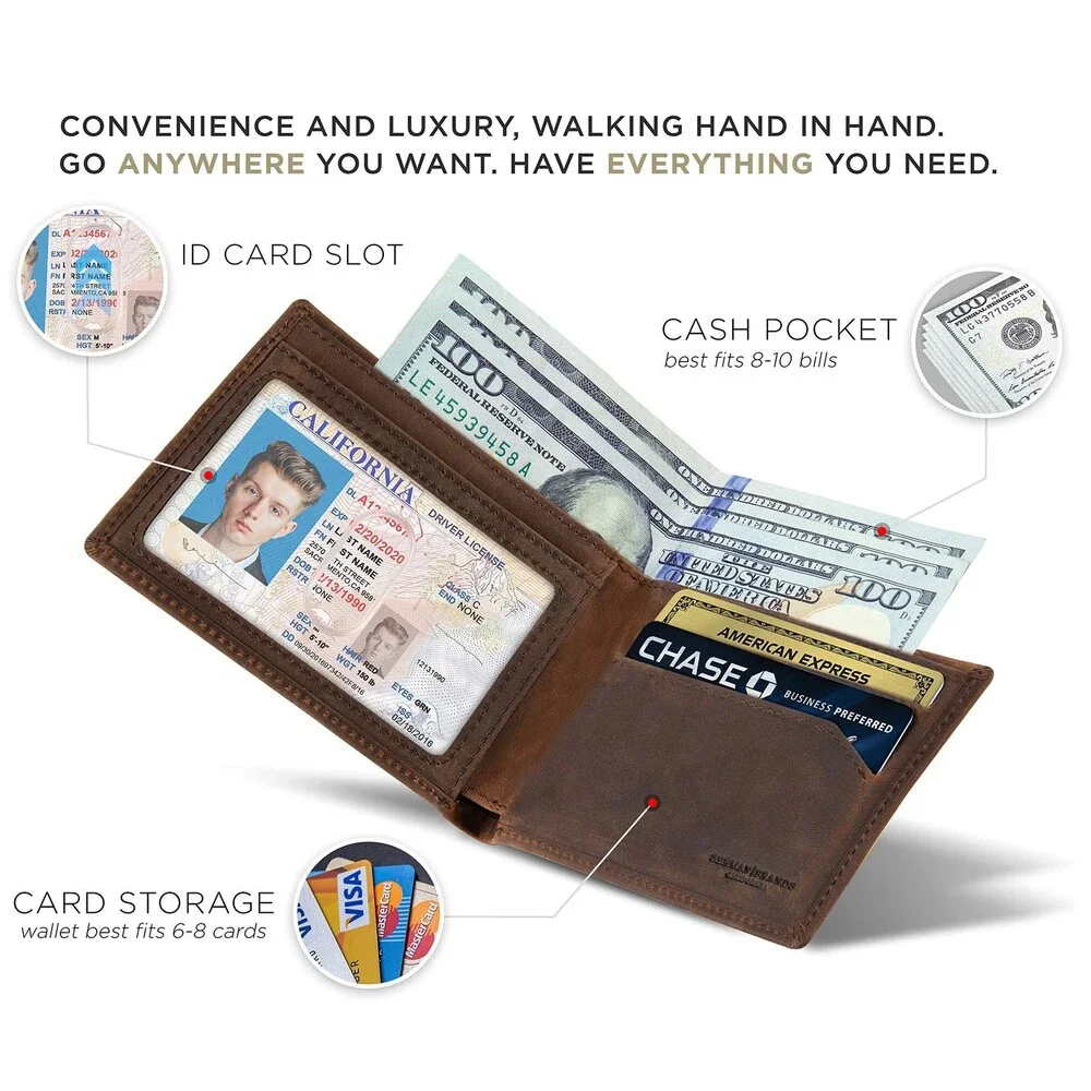 SERMAN Men's Brown BRANDS Slim Bifold Wallet RFID Blocking BROWN ELITE